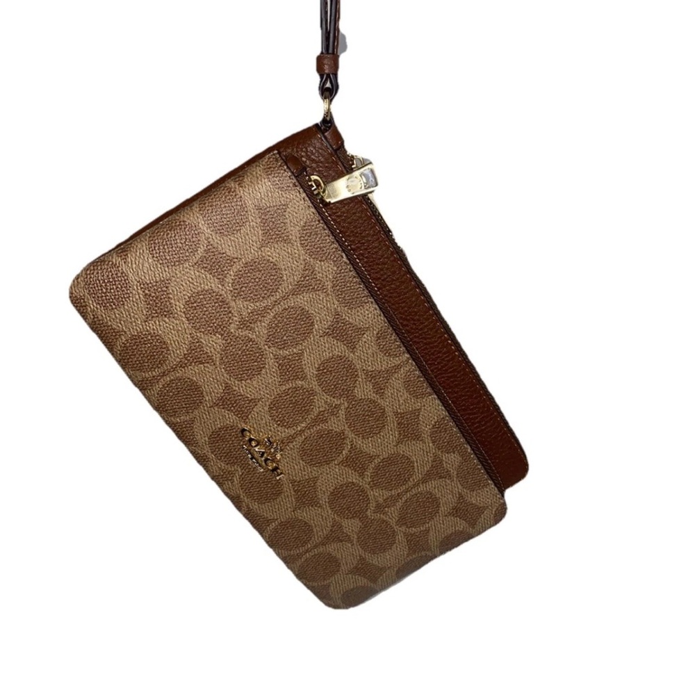 Coach Signature Tan Wristlet Clutch - Picture 12 of 15